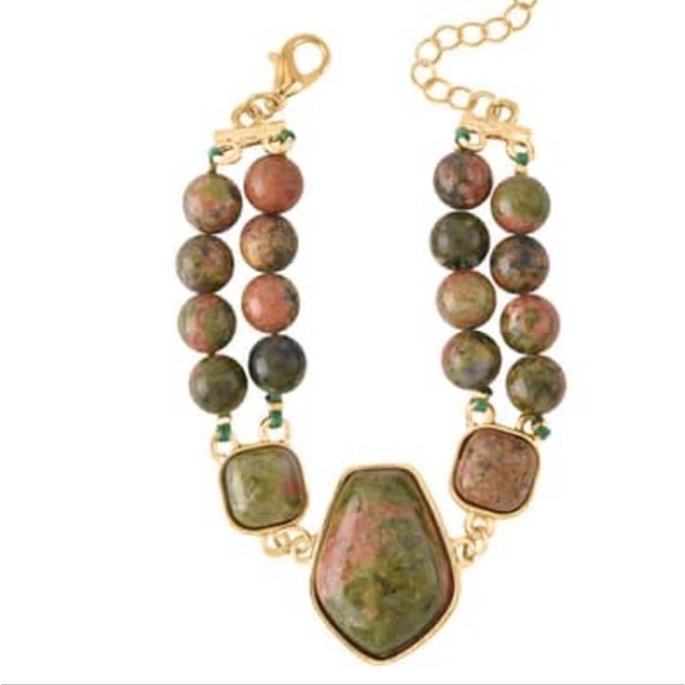 Unakite Two Row Beaded Bracelet - Picture 2 of 12